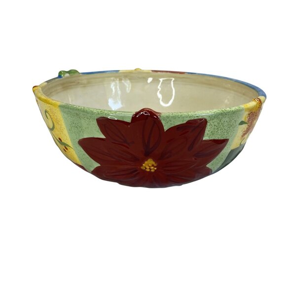 Corsica Hand-Painted Holiday Serving Bowl With Christmas Tree & Festive Design - Picture 2 of 9